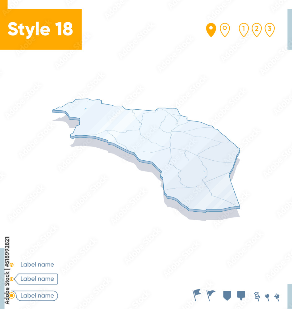 La Rioja Province, Argentina - 3d map on white background with water and roads. Vector map with shadow.