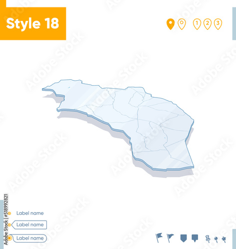 La Rioja Province  Argentina - 3d map on white background with water and roads. Vector map with shadow.