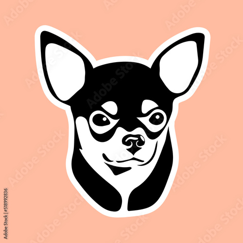 Pretty toy terrier as sticker for web design. Lovely puppy as sticker for design websites, logo, icons, signs, applications or social network communication. Portrait of a cute little dog. 