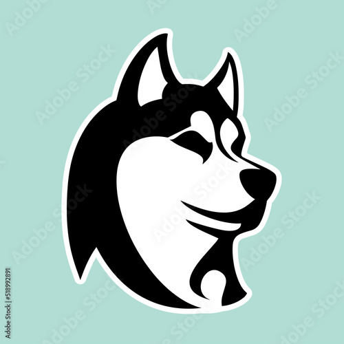 Cute husky as sticker for web design. Portrait of a beautiful husky for your logo, icons or signs. Lovely puppy as sticker for design applications, clothes, websites or social network communication. 