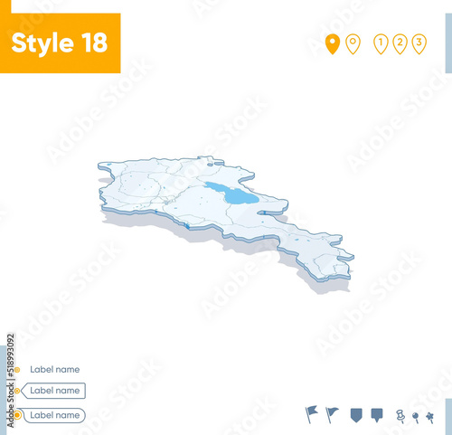 Armenia - 3d map on white background with water and roads. Vector map with shadow. © Александр Филинков