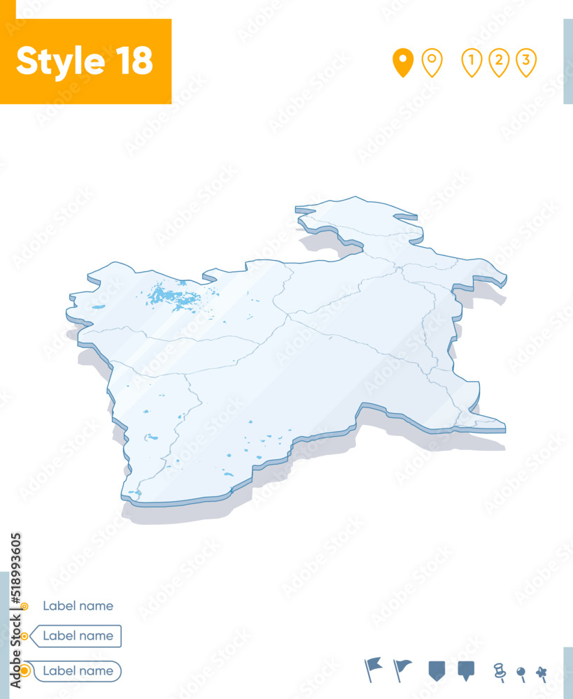 Potosi, Bolivia - 3d map on white background with water and roads. Vector map with shadow.