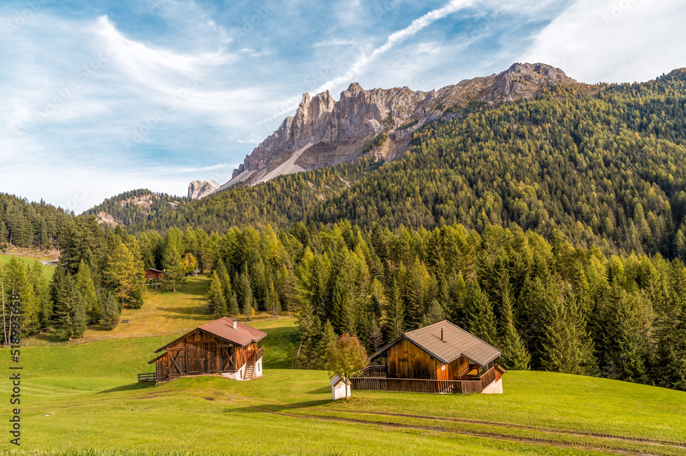 Landscape in the Puster valley of Italian Dolomites Alps, South Tyrol, Italy