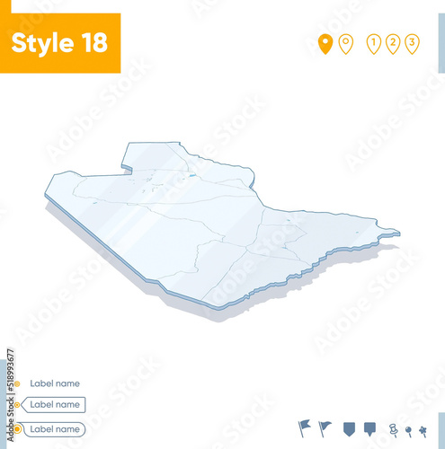 Central District, Botswana - 3d map on white background with water and roads. Vector map with shadow. photo