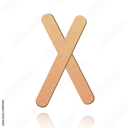 Ice cream sticks realistic style with wood texture isolated white background. Eco friendly food accesories. Medical tongue depressors. Vector 10 eps