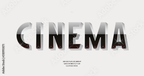 3d cinema font for decorative design. Trendy typography sans serif style alphabet for party poster, printing on fabric, t shirt, promotion, decoration, stamp, label, special offer. Cool font. 10 eps