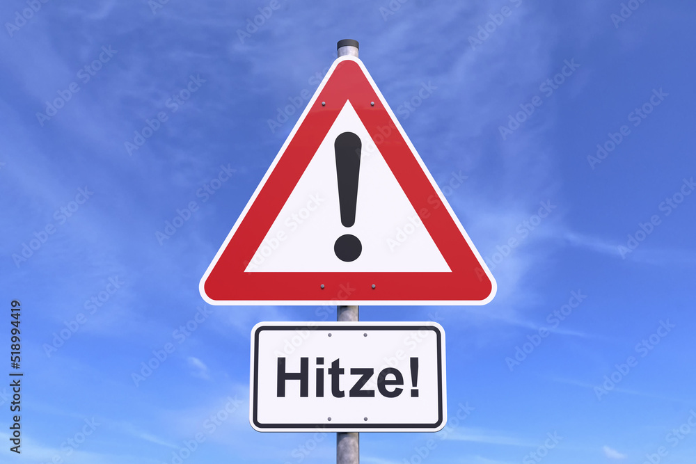3d Illustration - Verkehrsschild - Achtung - Hitze - Himmel - Wolken 3d Illustration - Verkehrsschild - Achtung - Hitze - Himmel - Wolken