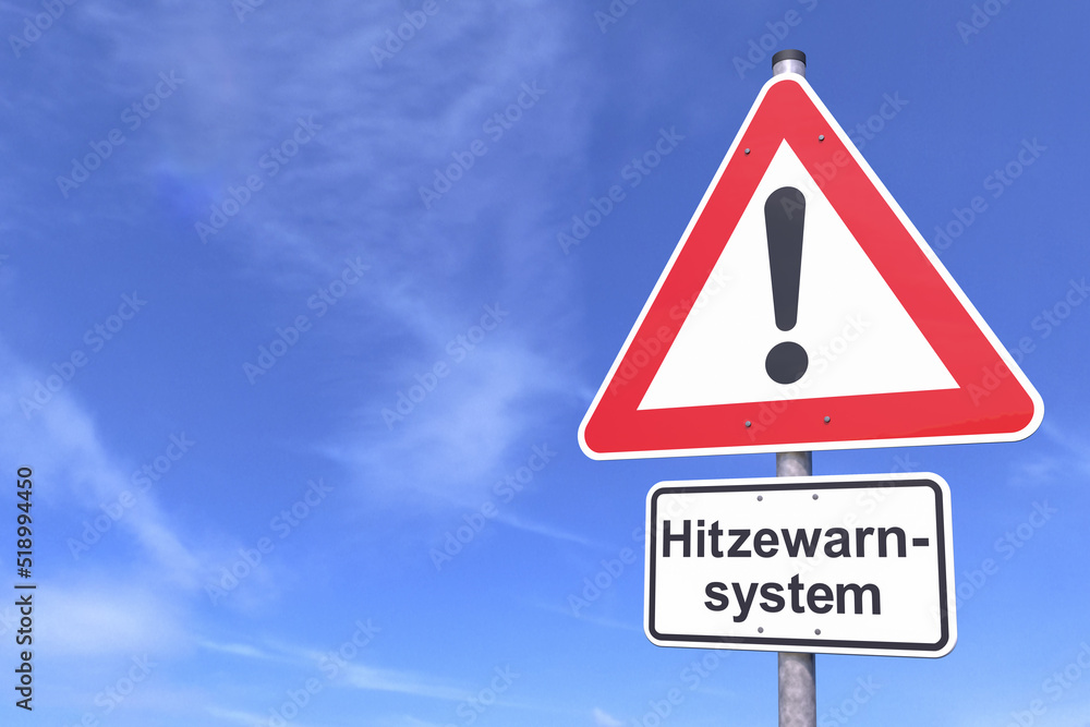 3d Illustration - Verkehrsschild - Achtung - Hitzewarnsystem - Himmel