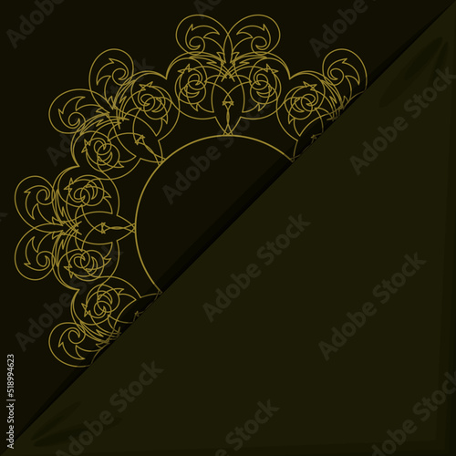 Envelope with floral decoration for cards, invitations, greetings, business card, brochure and more. Gold ornament, mandala on a khaki background. Vector illustration