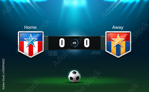 scoreboard soccer football and stadium spotlight background with glitter light