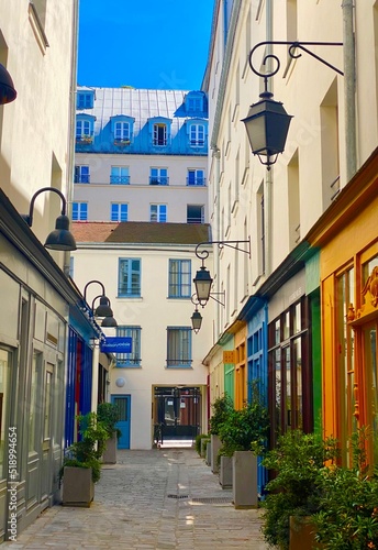 Photography colorful street in the old town of Paris in le Marais