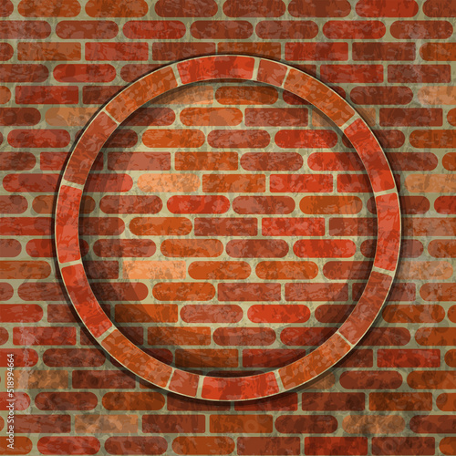 Old brick wall with a round niche. Vector illustration