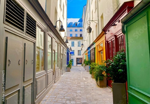 colorful street in the old town of Paris in le Marais © Elena Skalovskaia