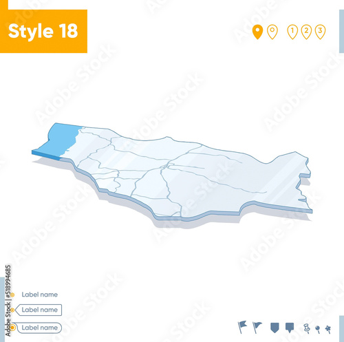 Nuble  Chile - 3d map on white background with water and roads. Vector map with shadow.