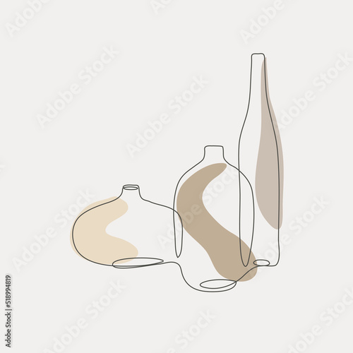 Pottery, One Line Illustration, Vases and Bottle, Beige Aesthetic, Ceramic Craft Logo, Postcard, Art Print or Cover - Smart Stroke.