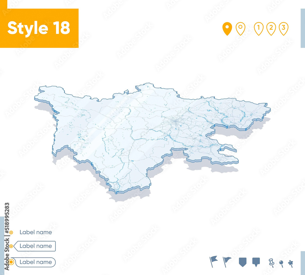 Sichuan, China - 3d map on white background with water and roads. Vector map with shadow. Sichuan, China - 3d map on white background with water and roads. Vector map with shadow.