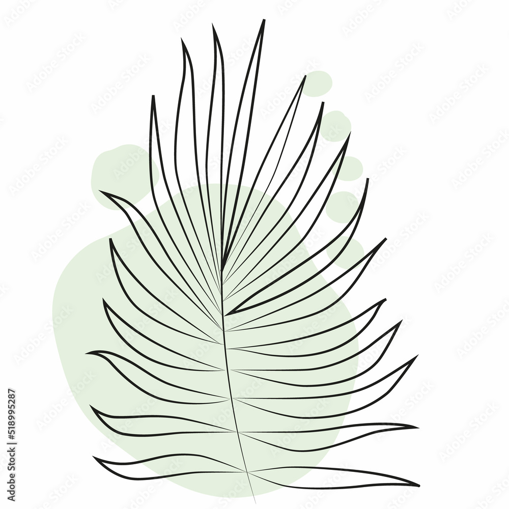 Summer illustration of palm leaf with green stains without background