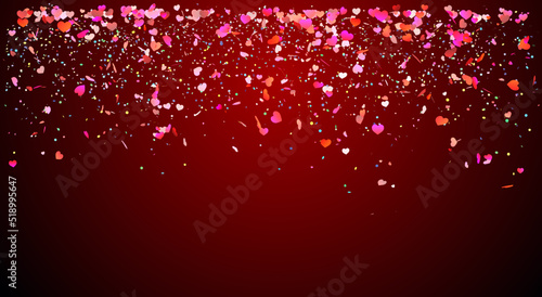 Falling Colorful Confetti On red Background