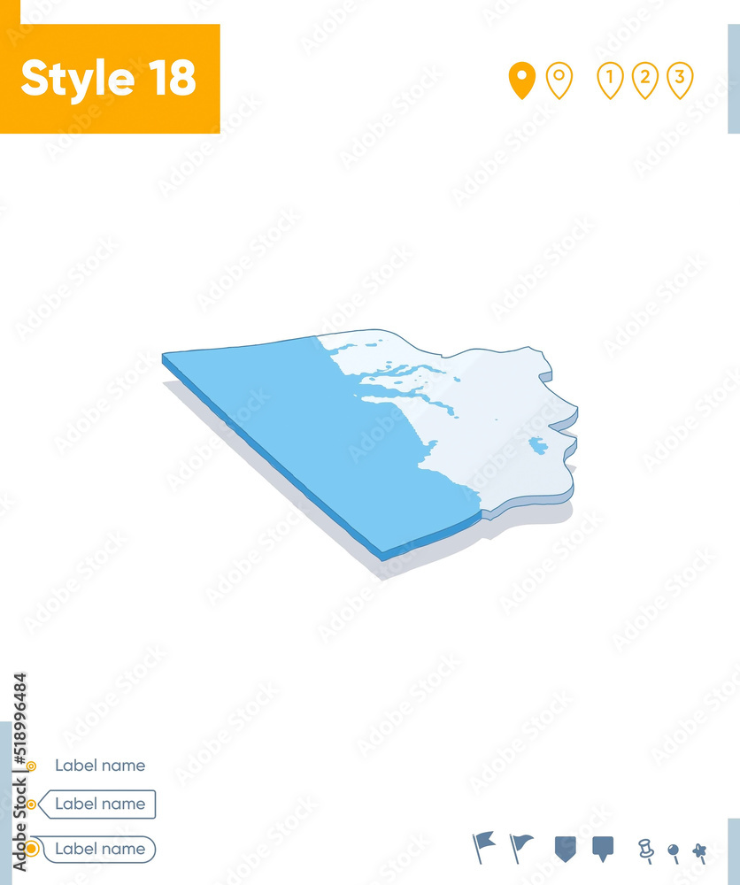 Goa, India - 3d map on white background with water and roads. Vector map with shadow. Goa, India - 3d map on white background with water and roads. Vector map with shadow.
