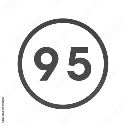 Gray number 95 in a circle on a white background. Numbers and numbers. Numbering. Rendering an image.