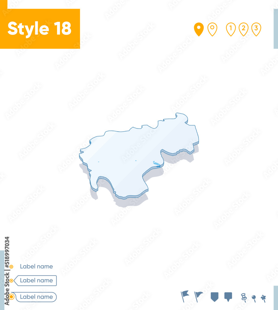 Tripura, India - 3d map on white background with water and roads. Vector map with shadow.