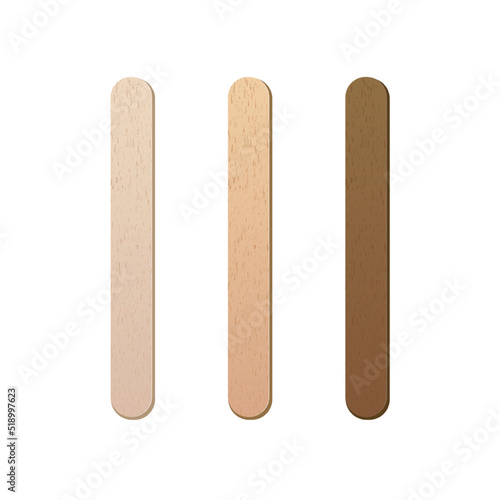 Ice cream stick set realistic style with wood texture isolated white background. Eco friendly food accesories. Medical tongue depressors. Vector 10 eps