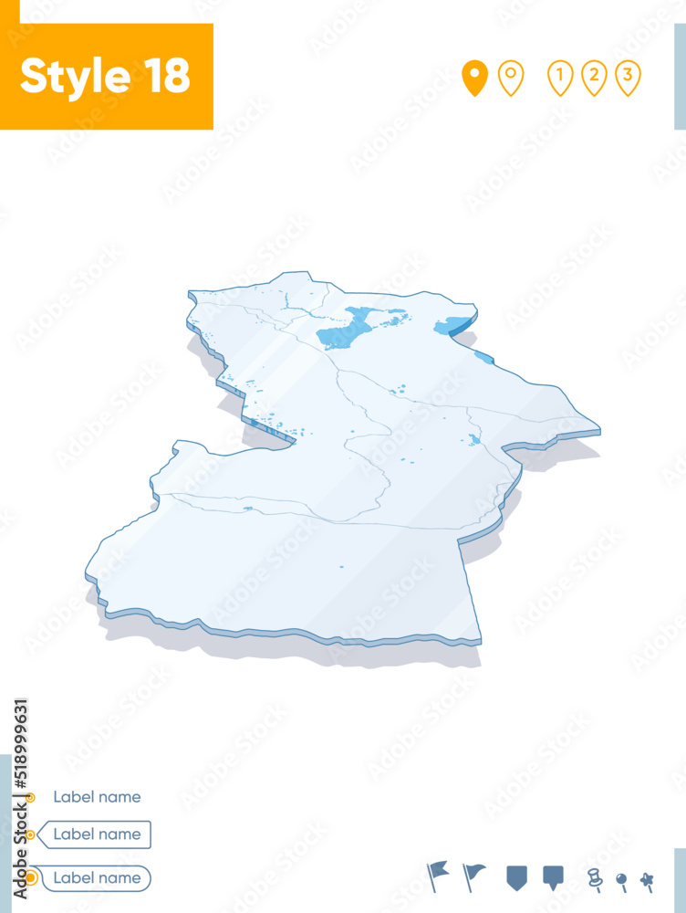 Khovd, Mongolia - 3d map on white background with water and roads. Vector map with shadow.