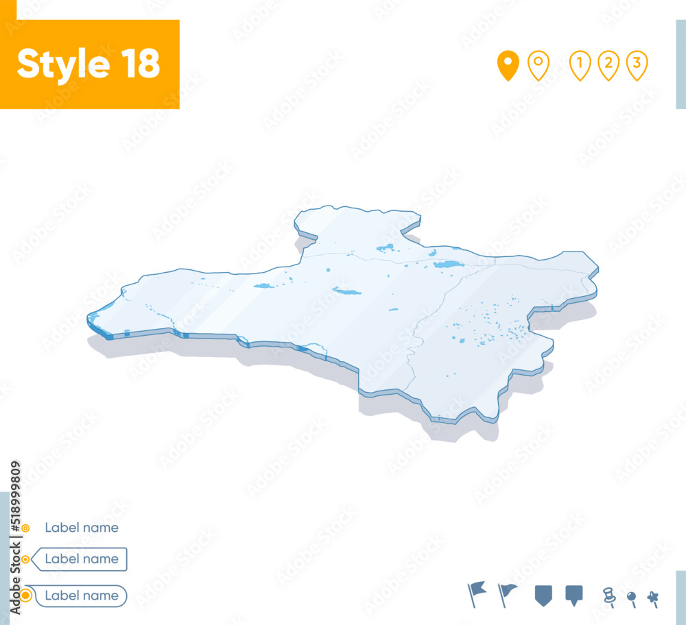 Zavkhan, Mongolia - 3d map on white background with water and roads. Vector map with shadow.