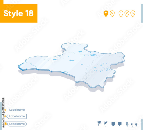 Zavkhan, Mongolia - 3d map on white background with water and roads. Vector map with shadow. photo