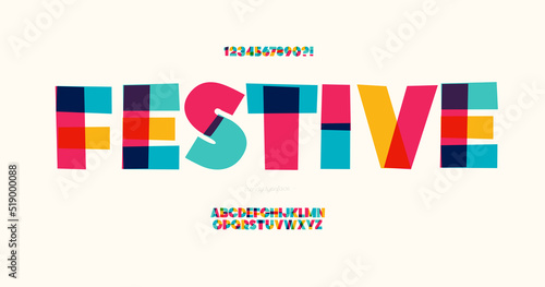 Festive font color bold style for infographics, motion graphics, video, promotion, decoration, logotype, party poster, t shirt, book, animation, banner, game, printing. 10 eps