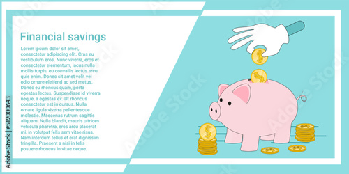 Financial savings.People save money in a piggy bank.An illustration in the style of a green landing page.