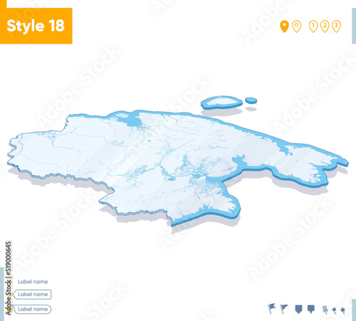 Chukotka Autonomous Area, Russia - 3d map on white background with water and roads. Vector map with shadow.