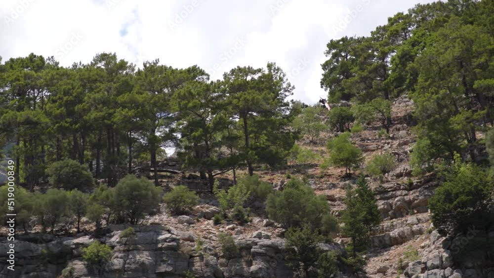 Panorama of mountain rocks. Mountain forest landscape. Panorama of mountain rocks. Mountain forest landscape.