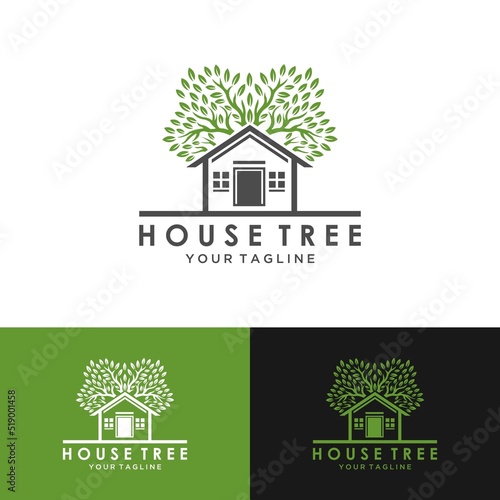 MobileNature House Logo Vector Illustration Design. Eco green house or tree house logo design inspiration. Simple Modern Creative House Logo Illustration Design. Creative Real Estate Logo Concept