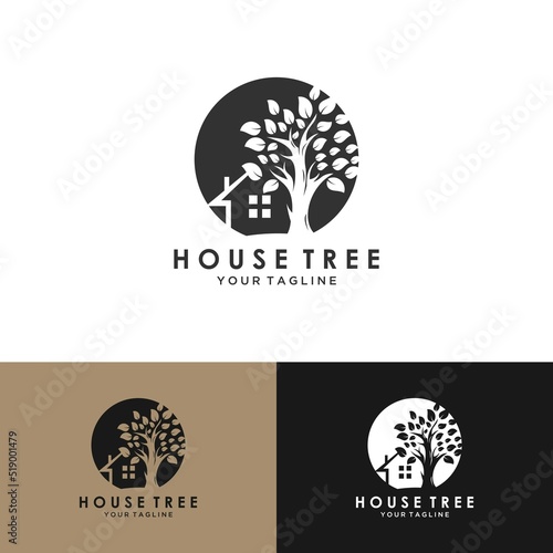 MobileNature House Logo Vector Illustration Design. Eco green house or tree house logo design inspiration. Simple Modern Creative House Logo Illustration Design. Creative Real Estate Logo Concept