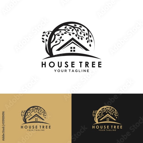 MobileNature House Logo Vector Illustration Design. Eco green house or tree house logo design inspiration. Simple Modern Creative House Logo Illustration Design. Creative Real Estate Logo Concept