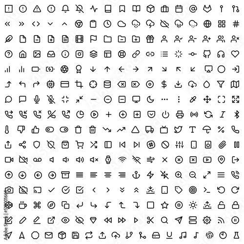 Large set of vector icons, editable, outlined for animation.