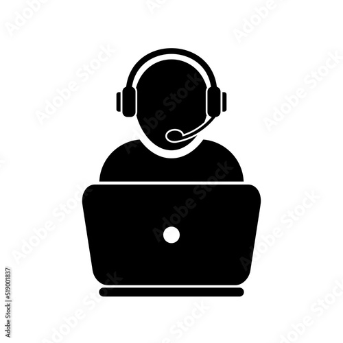 Help desk with headphones. Call center operator, customer service hotline.