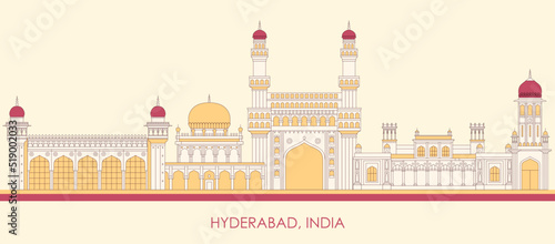 Cartoon Skyline panorama of city of Hyderabad, India - vector illustration