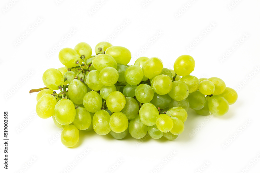 White grape isolated on white background. Grape sort. Delicious and healthy fruit