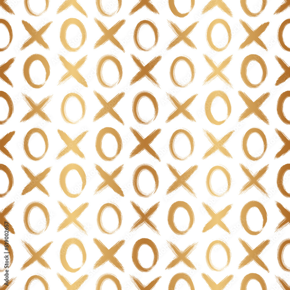 Xo gold seamless pattern. X and o background. Repeated grunge brush ...