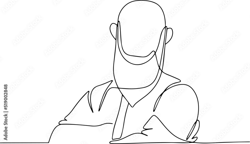 Grandfather with a big beard. One line vector illustration.