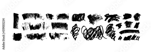 Wide charcoal vector strokes collection. Hand drawn scribble sketch banners with pencil texture. Set of abstract simple horizontal shapes and curly lines. Black chalk strokes  banners and separators.