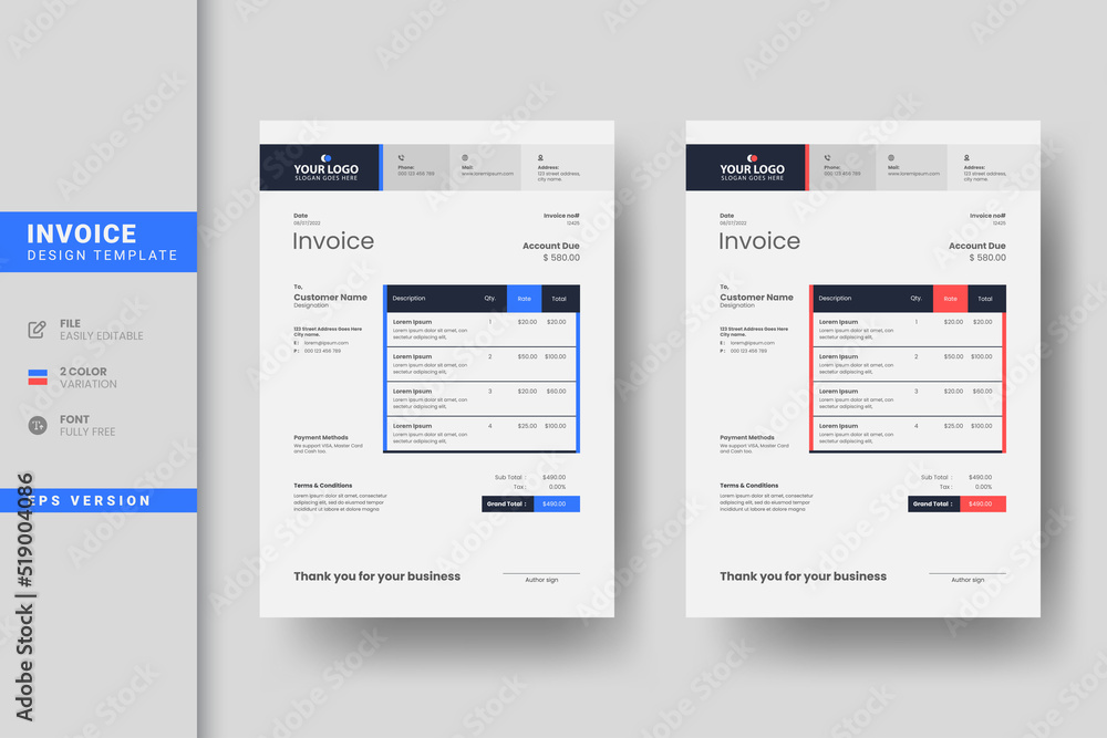 Professional and creative business invoice design