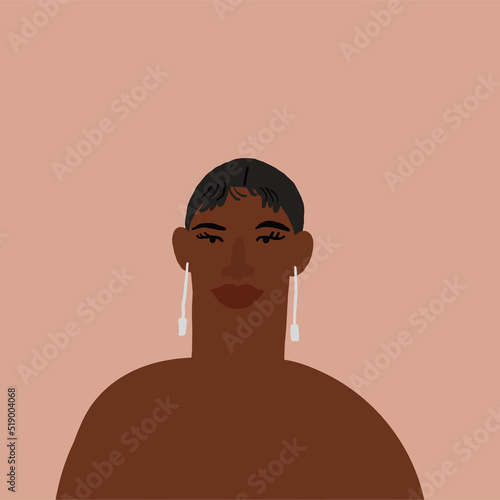 Beautiful African American woman portrait on beige background. Black women hairstyle. Dark skin beautiful woman avatar.