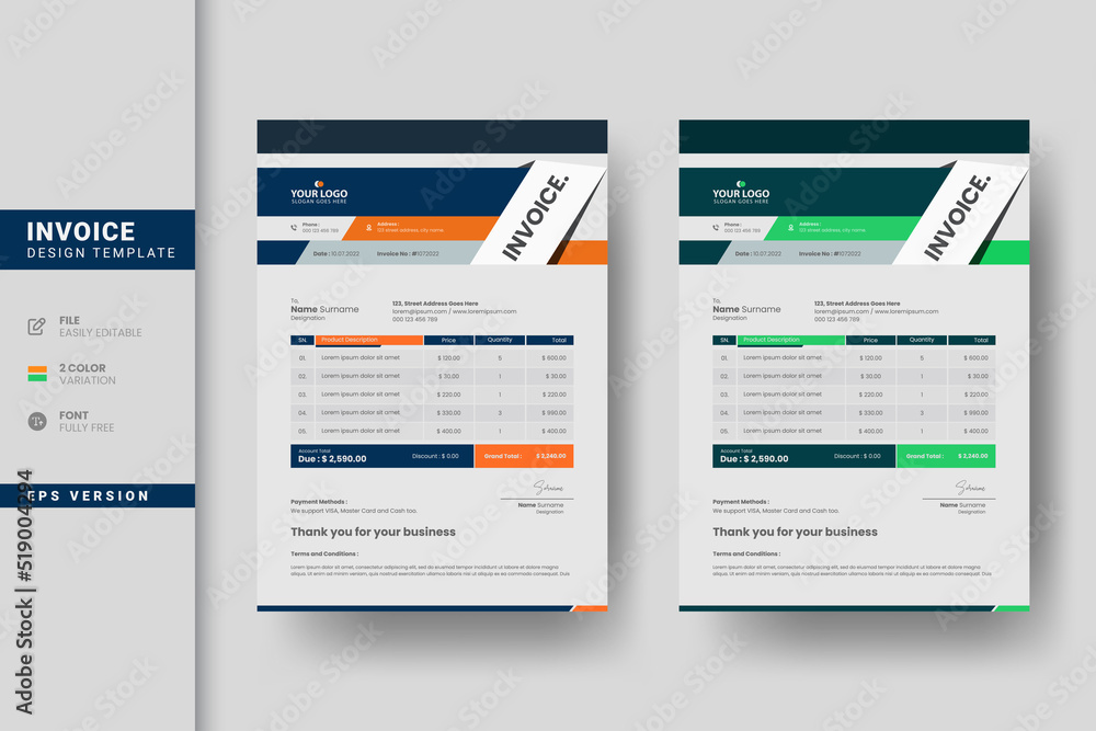 Abstract creative business invoice design template