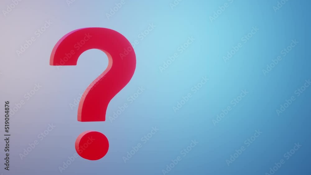 Red question mark appears on top, makes turn and disappears. Next to it is empty space for insertion. 3D rendering of animation. Red question mark appears on top, makes turn and disappears. Next to it is empty space for insertion. 3D rendering of animation.