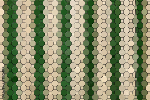 Vertical green stripes on white honeycombs pattern background mosaic texture