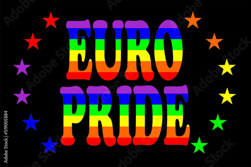 The inscription Euro pride. Vector LGBT pattern for T-shirt made for Euro pride parade with pride elements. LGBT symbol in rainbow colors.
