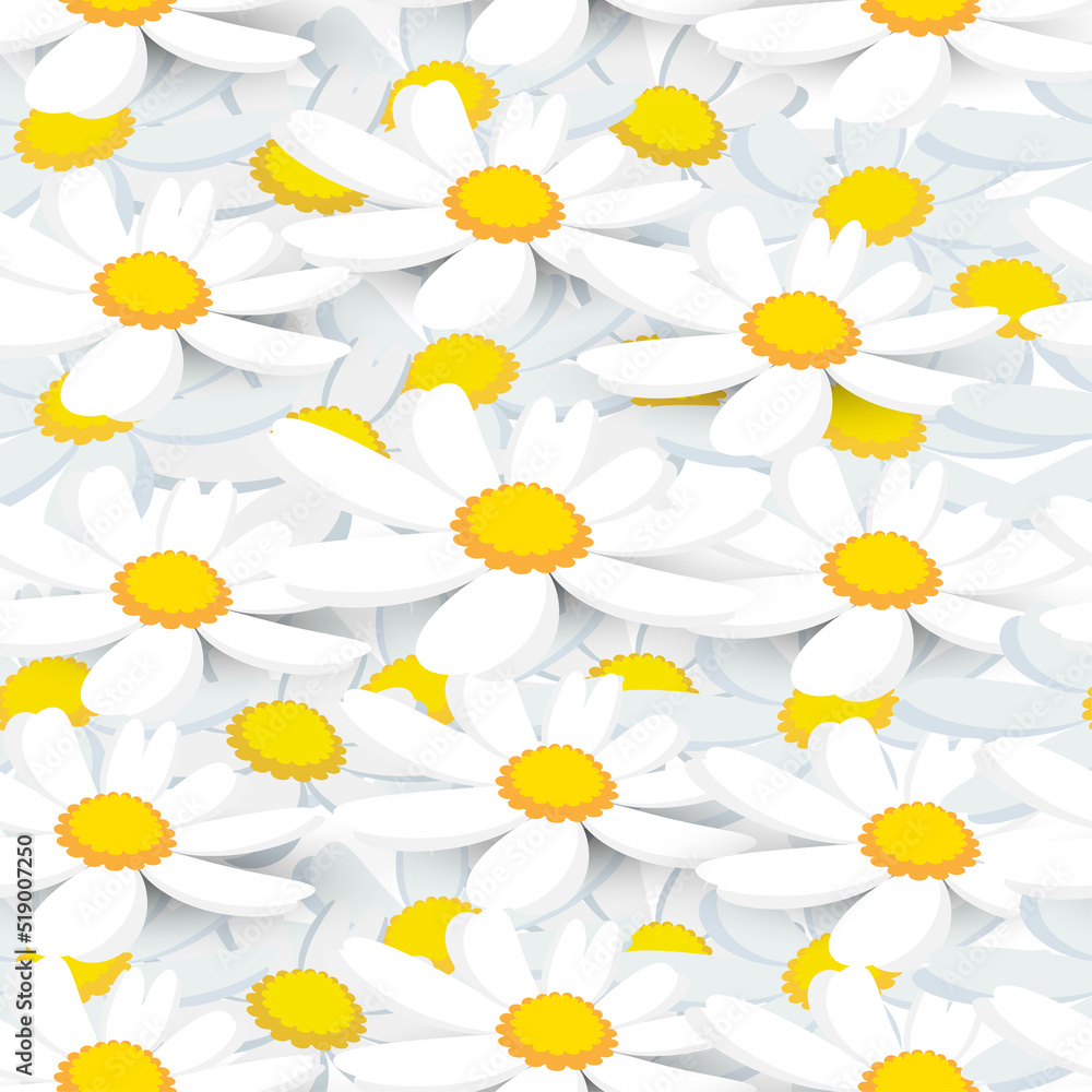 Vector seamless pattern with cute daisies background. Creative floral print with chamomile flowers. Perfect spring/summer template for fashion design, textiles. Vector seamless pattern with cute daisies background. Creative floral print with chamomile flowers. Perfect spring/summer template for fashion design, textiles.